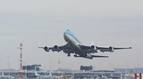 747 Jumbo airplane taking to the sky with a great take off Stock Footage 46000426