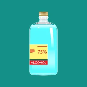 75% Alcohol disinfectant solution in circle bottle on blue background. イラスト素材