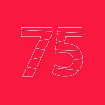 75 number, linear stroke font. Modern trendy, creative style design. For logo Illustrazione stock