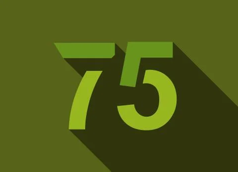 75 Number with long shadow, green colors cutting style. For logo, brand label Stock Illustration