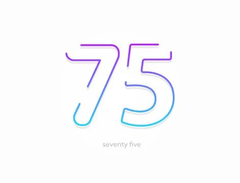 75 number, outline stroke gradient font. Trendy, dynamic creative style desig Illustrazione stock