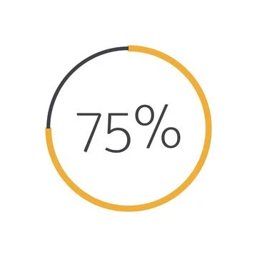 75 percent chart. Vector percentage infographic element. Yellow isolated icon Stock Illustration