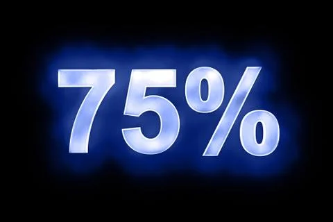 75 percent in glowing numerals on blue Stock Illustration