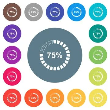 75 percent loaded flat white icons on round color backgrounds Illustrazione stock