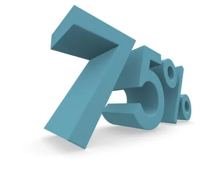 75 percent in turquoise on a white background 3d rendering Stock Illustration
