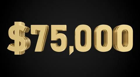 75 thousand dollars 3D gold, 3D numbers Stock Illustration