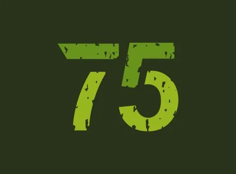 75 vector number made of grungy, grunge texture. Rubber stamp imprint style.  스톡 일러스트