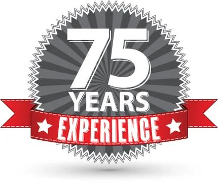 75 years experience retro label with red ribbon, vector illustration Stock Illustration