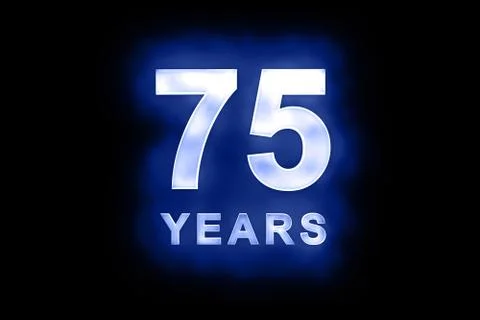 75 years in glowing white numbers on blue Stock Illustration