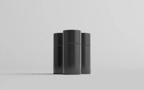75ml Black Plastic Roll-On / Spray Deodorant Bottle Mockup - Three Bottles. 3 Stock Illustration