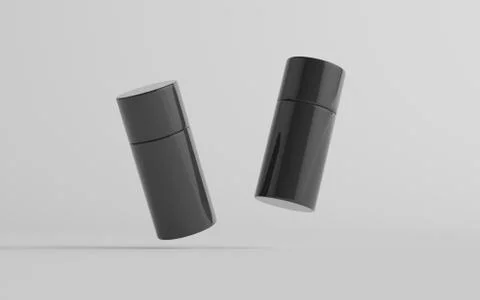 75ml Black Plastic Roll-On / Spray Deodorant Bottle Mockup - Two Bottles. 3D  Stock Illustration