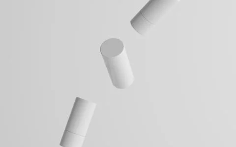 75ml White Plastic Roll-On / Spray Deodorant Bottle Mockup - Three Floating B Stock Illustration