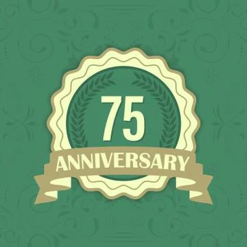 75th anniversary vector label on a green ornament background. Stock Illustration