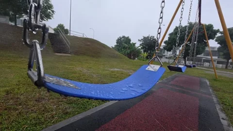 76 Empty children playground during heavy tropical monsoon rain Stock Footage 345488891
