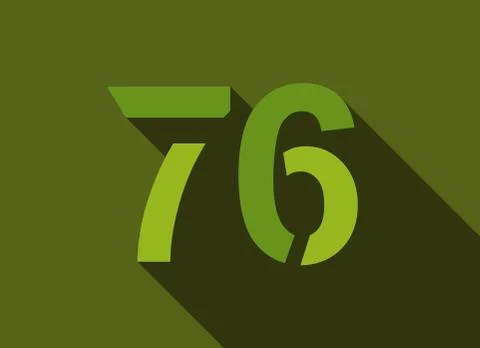 76 Number with long shadow, green colors cutting style. For logo, brand label Stock Illustration