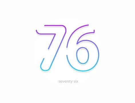 76 number, outline stroke gradient font. Trendy, dynamic creative style desig Illustrazione stock