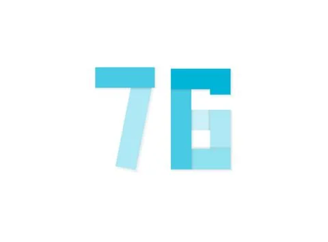 76 number, vector logo, paper cut desing font made of blue color tones .Isola Stock Illustration