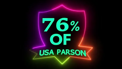 76 Percent USA Population Data Neon Glow Motion Graphic Display Stock Footage 328567492
