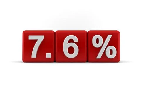 7.6 percent in white numbers on red cubes Stock Illustration