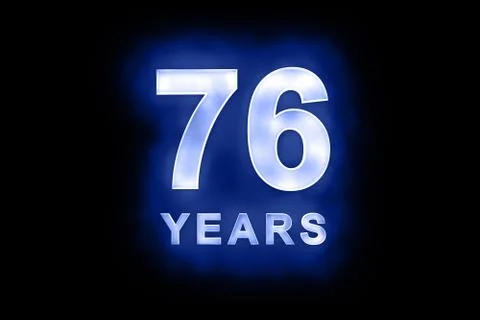 76 years in glowing white numbers on blue Stock Illustration