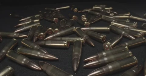 7.62x39 ammo spread on table Video stock 141005459