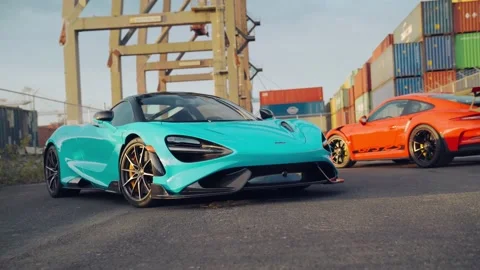 765LT + GT3RS parked by a crane Video stock 212450949