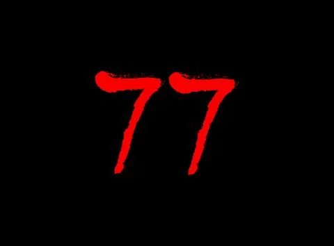 77 Horror bloody, scary vector number. Insane Fear brutal, scream font. Wicke Stock Illustration