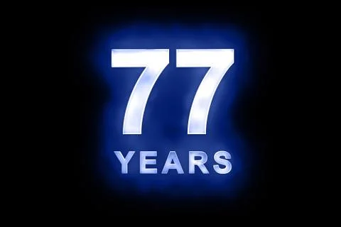77 years in glowing white numbers on blue Stock Illustration