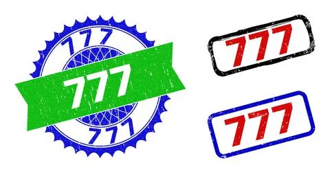 777 Rosette and Rectangle Bicolor Stamps with Grunge Styles 스톡 일러스트