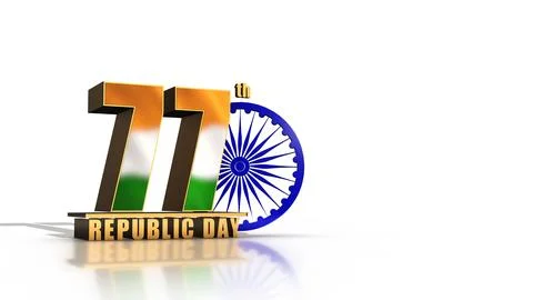 77th Republic Day 3D Text with Ashoka Chakra Ilustração Stock