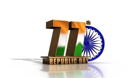77th Republic Day 3D Text with Ashoka Chakra イラスト素材