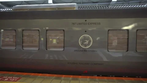 787 Limited Express Train "Around The Kyushu" From The JR Kyushu Railway Station Stock Footage 268447921