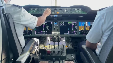 787 Pilot Cockpit Stock Footage 221609009