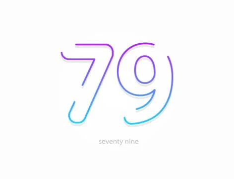 79 number, outline stroke gradient font. Trendy, dynamic creative style desig Stock Illustration
