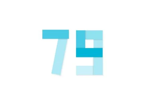 79 number, vector logo, paper cut desing font made of blue color tones .Isola Stock Illustration