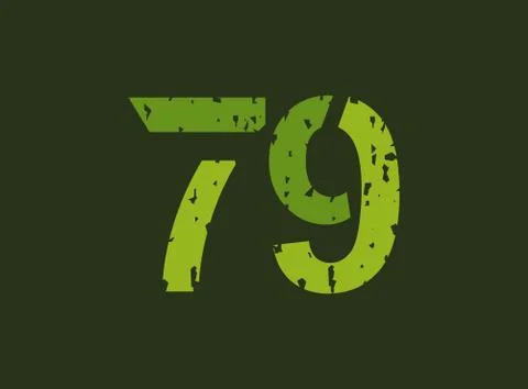 79 vector number made of grungy, grunge texture. Rubber stamp imprint style.  Stock Illustration