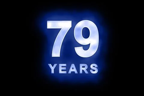 79 years in glowing white numbers on blue Stock Illustration