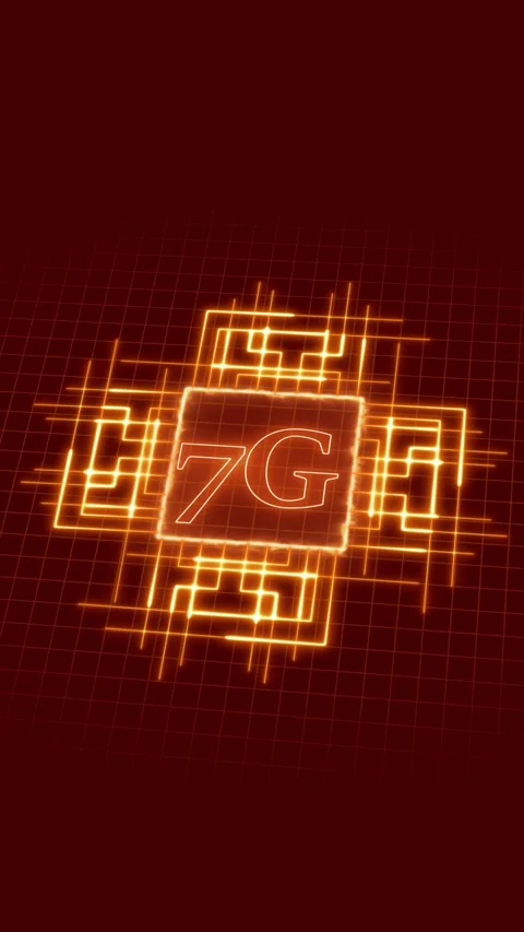 7G network technology symbol with orange glowing lines. 7G network technolo.. Stock Footage 345720931