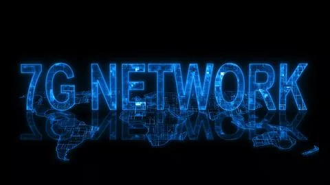 7G network text technology earth map Stock Illustration