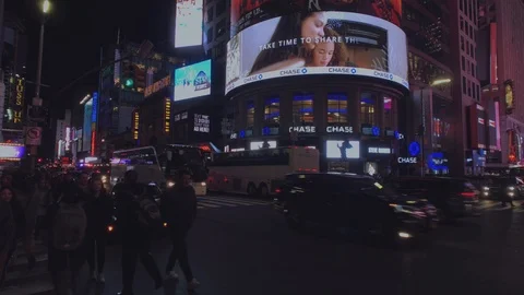 7th Ave/42nd St- Times Square NYC- Horizontal Traffic Moves South Along 42nd St Stock Footage 101308479