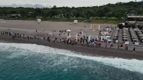 7th may 2023 - Antalya, Turkey. Mass start swim in open water. Stock Footage 243701769