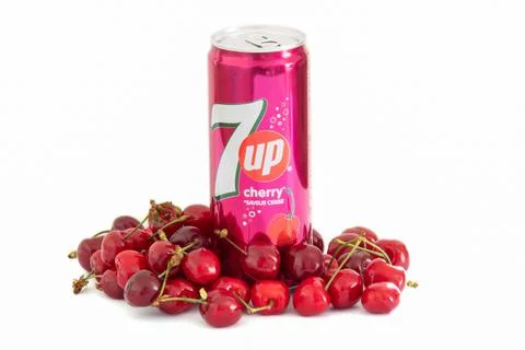 7up cherry isolated on white background with fresh fruits Stock Photos