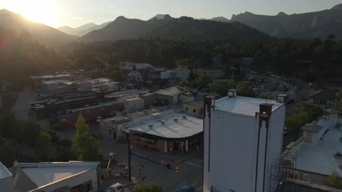 8-1-26, Estes Park, CO, USA - sunset flying counter clockwise around theater Stock Footage 341239851