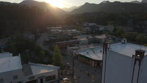 8-1-26, Estes Park, CO, USA - wider sunset aerial pullback shot of Estes Park CO Stock Footage 341240292