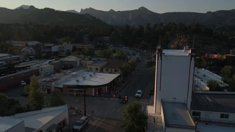 8-1-26, Estes Park, CO, USA - wider sunset flying counter clock around theater Stock Footage 341240667