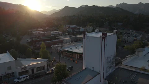 8-1-26, Estes Park, CO, USA - wider sunset flying clockwise around theater Stock Footage 341240858