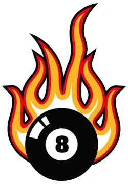 8 ball fire flames pool black sport illustration Stock Illustration