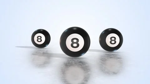 8 Balls on a Reflective Floor. Black Balls 3D Animation. Billiards Balls. 4K Stock Footage 294995446