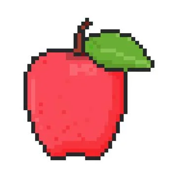 8 bit apple icon. Pixel art object. Old school computer graphic style. Illustrazione stock
