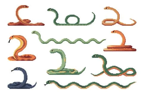 8 bit arcade game pixel snakes or reptiles Illustration
